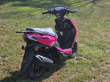 Load image into Gallery viewer, Side view of the 2022 RaceStar 50 Raspberry Scooter on clearance at Lee Motorsports, located near Joplin, MO, featuring a fuel-efficient 49cc engine.