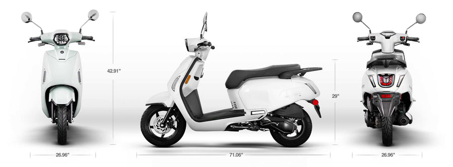 Scootstar Modstar 150 scooter color options including white black red and green models