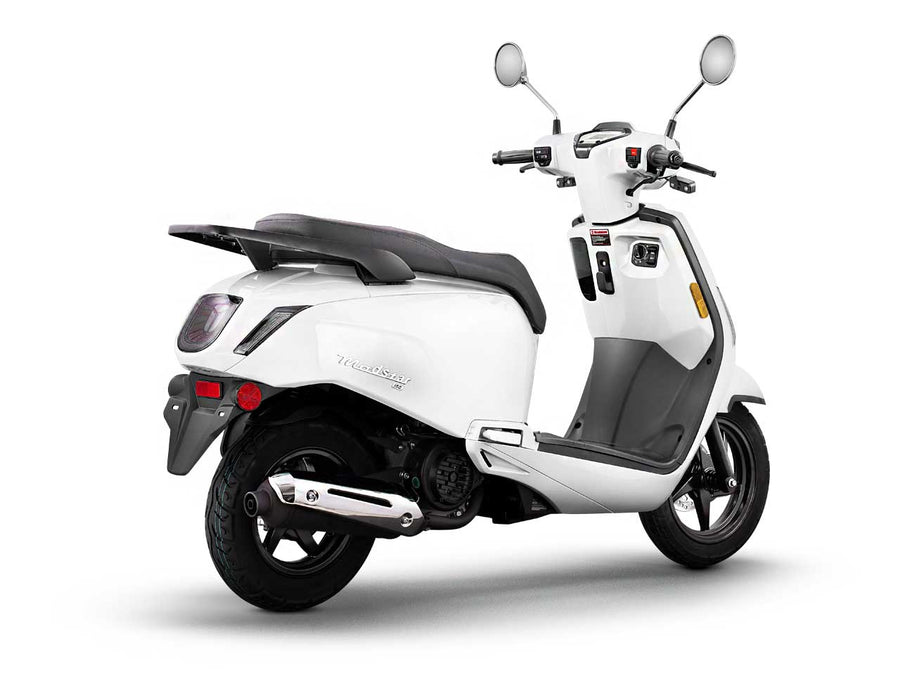 Scootstar Modstar 150 white scooter angled view stylish commuter scooter