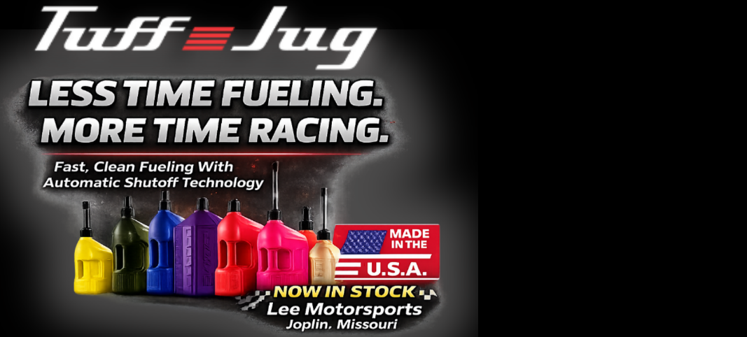 Tuff Jug racing fuel containers and fueling accessories featuring automatic shutoff technology for drag racing, motocross, ATV, UTV, and motorsports applications, available at Lee Motorsports in Joplin Missouri.