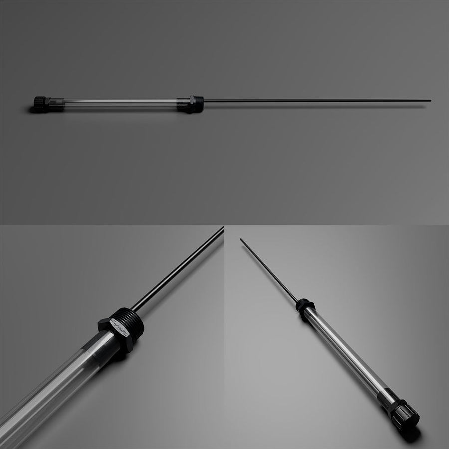 Angled view of TUFF JUG Auto Stop racing fuel spout designed for fast pit fueling and spill-resistant fuel transfer