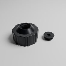 Top view of TUFF JUG 1 inch NPT storage cap designed for racing fuel jug and pit fueling applications