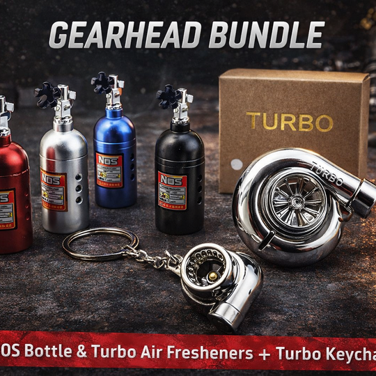 Turbo and NOS air freshener bundle with spinning turbo keychain for car enthusiasts and racers