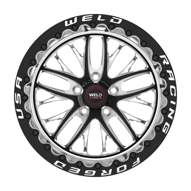 Weld Racing S82 beadlock drag racing wheels 17x10 forged aluminum black with polished lip