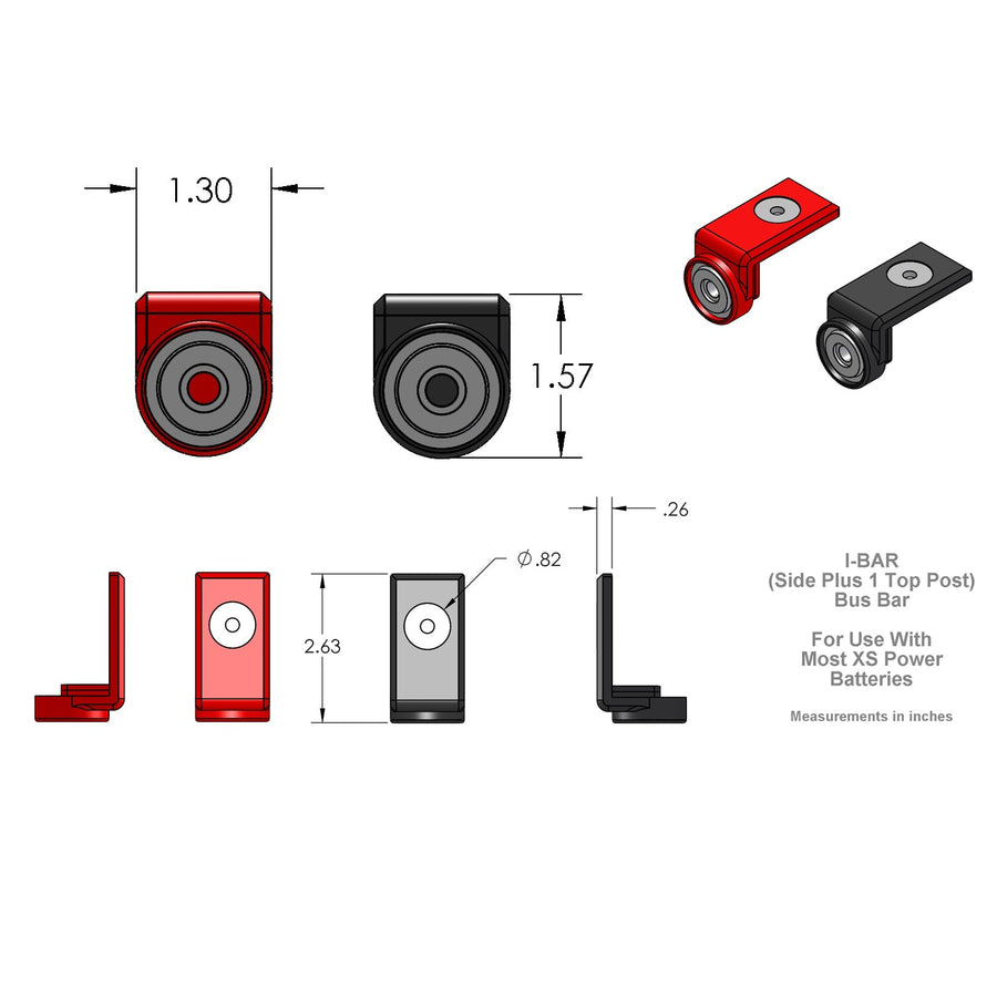 Angle view of XS Power 551 I-BAR side and top battery terminal adaptor