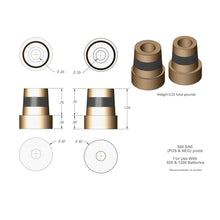 Angle view of XS Power 586 tall brass battery post adaptors with M6 connections