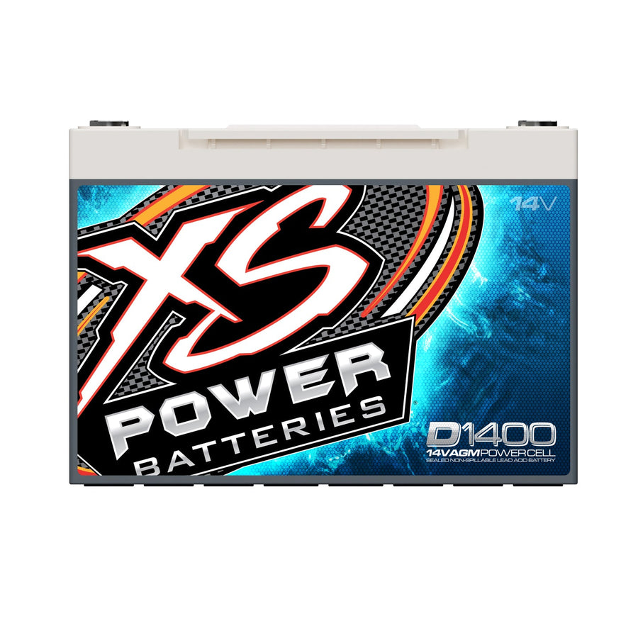 Front angle view of XS Power D1400 14 volt AGM Group 34 performance battery