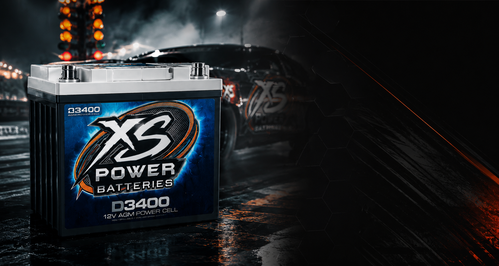 XS Power performance racing battery for drag racing, street performance vehicles, car audio systems, and motorsports applications.