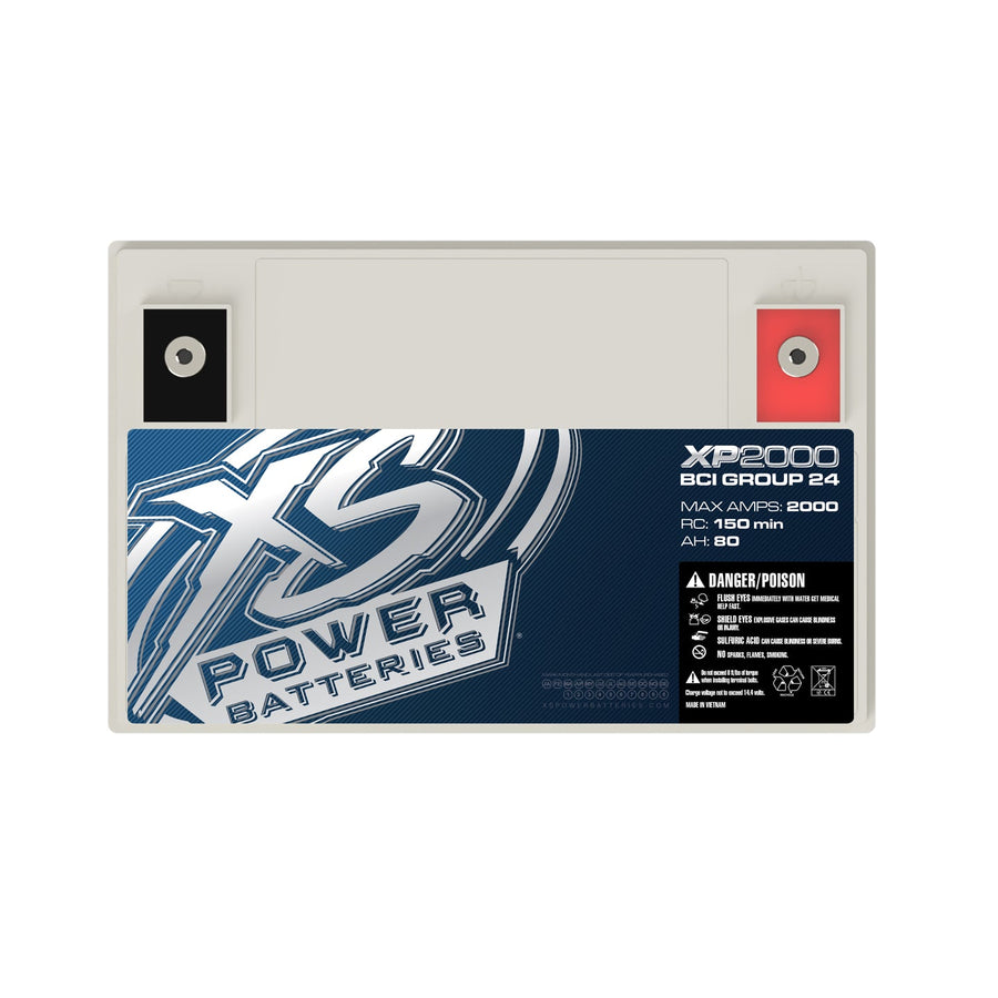 Side label view of XS Power XP2000 12V AGM Group 24 reserve battery