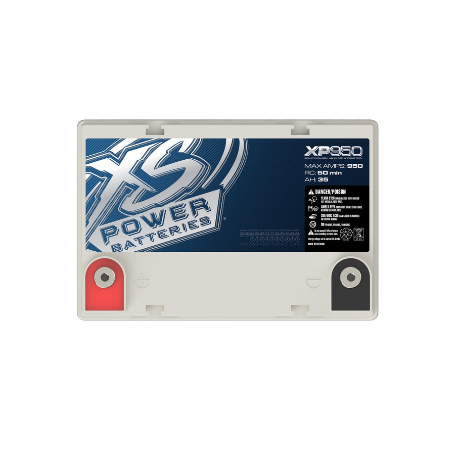 Side label view of XS Power XP950 12V AGM Group U1R reserve battery