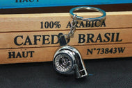 Spinning stainless steel turbo keychain with rotating turbocharger impeller